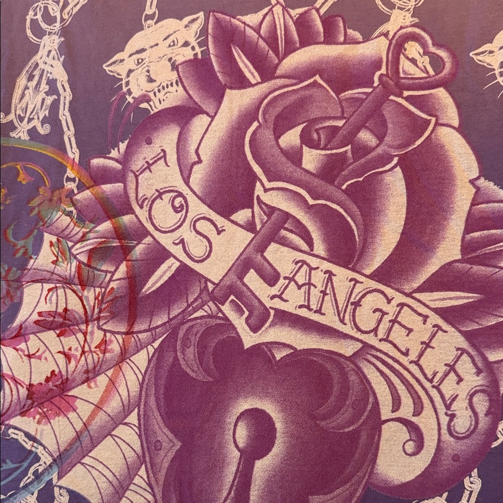 Y2K Christian Audigier Rhinestone Graphic Shirt - Purple - Picture 9 of 11